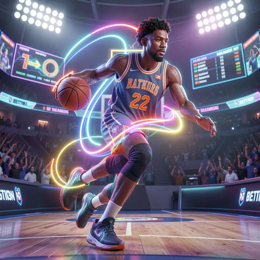 PHL 777 Bet – Experience high energy basketball betting excitement in the Philippines Futuristic basketball player with glowing neon effects in mid air during a slam dunk representing high energy sports betting on PHL 777 in the Philippines